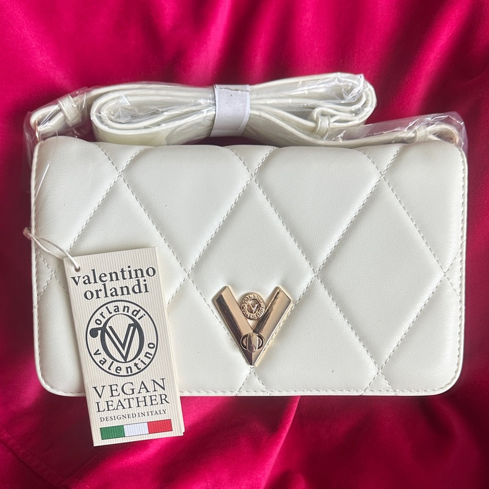 Valentino Orlandi White Quilted Crossbody Bag with Gold Hardware